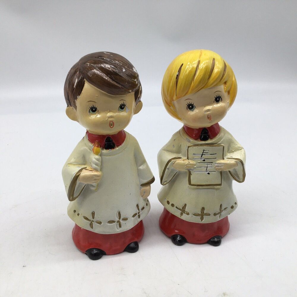 Vtg Parma Hand Painted Chalkware Choir Boys Figurine 6 in Tall Japan Xmas READ